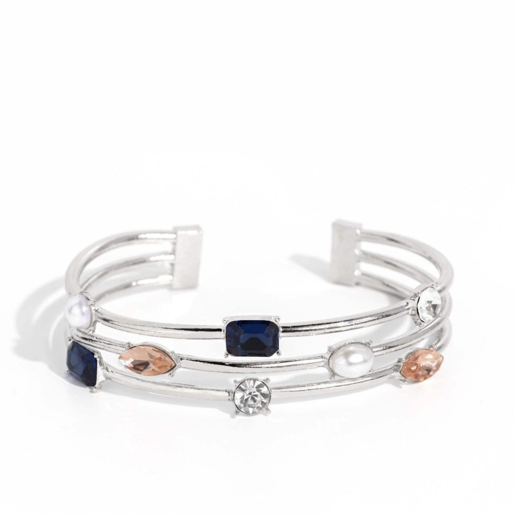 Paparazzi Silver Blue Multi-Strand Cuff Bracelet Honest Heirloom Stack Jewelry